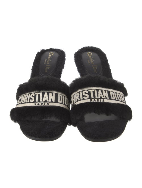 Christian Dior Shearling Graphic Print Slides