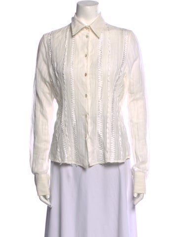 Christian Dior Tops Striped Long Sleeve Button-Up Top L