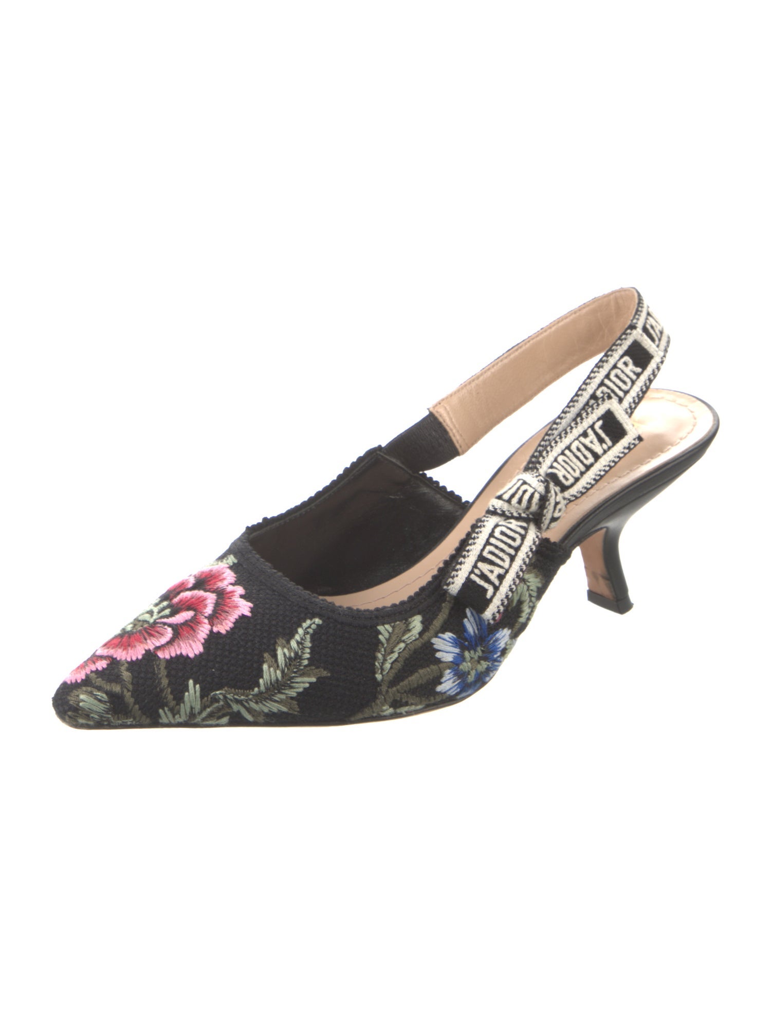 Christian Dior Floral Print Bow Accents Slingback Pumps