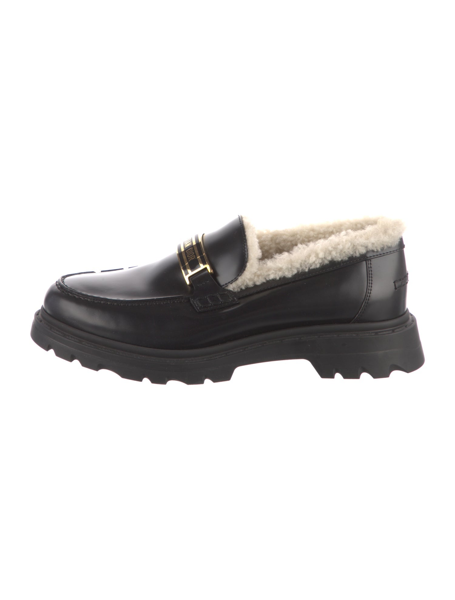 Christian Dior Leather Fur Trim Loafers