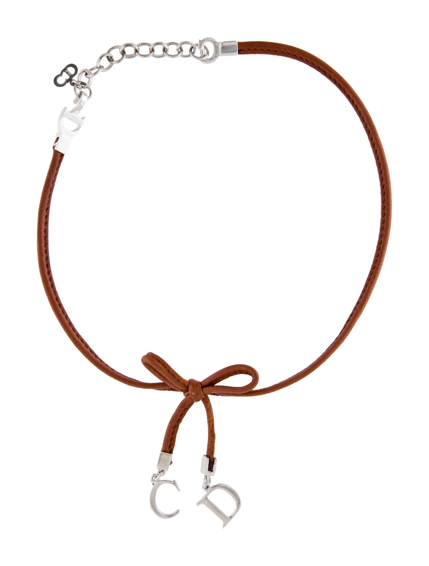 24PF new/PRADA プリントレザーチョーカー Choker Multi Prada Leather Flower Choker Necklace - Silver-Tone Metal