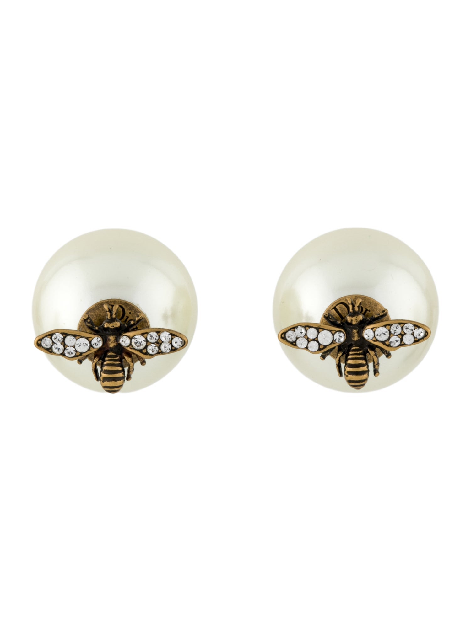 Christian Dior Faux Pearl & Crystal Bee Tribales Earrings