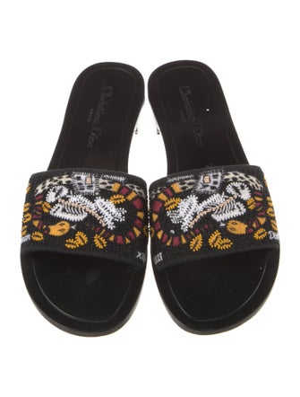 Christian Dior Printed Beaded Accents Slides