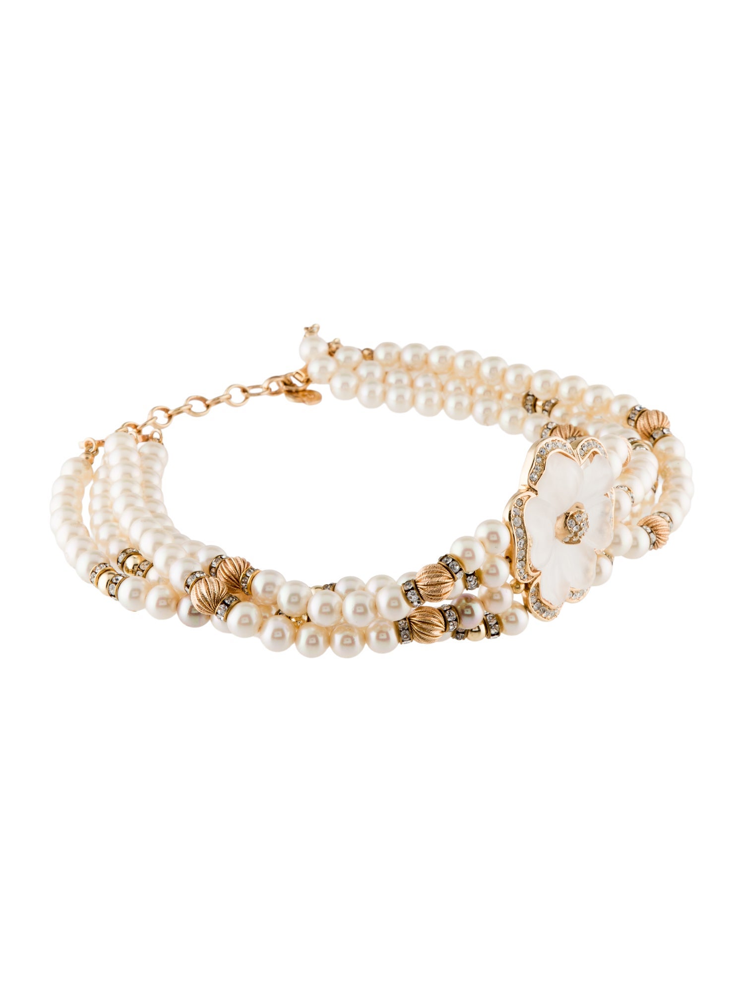 Christian Dior Vintage Faux Pearl, Crystal & Resin Flower Choker Necklace