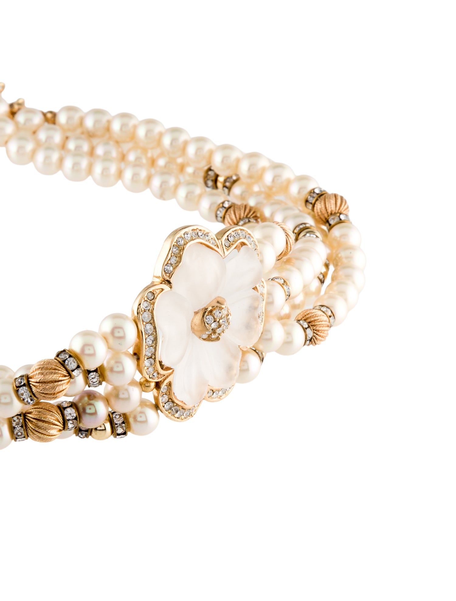 Christian Dior Vintage Faux Pearl, Crystal & Resin Flower Choker Necklace