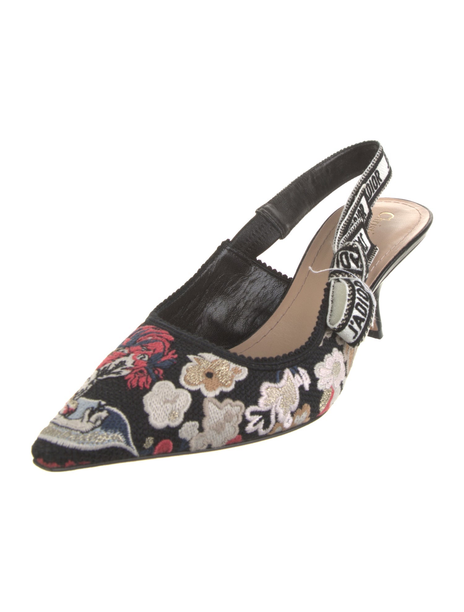 Christian Dior Floral Print Bow Accents Slingback Pumps