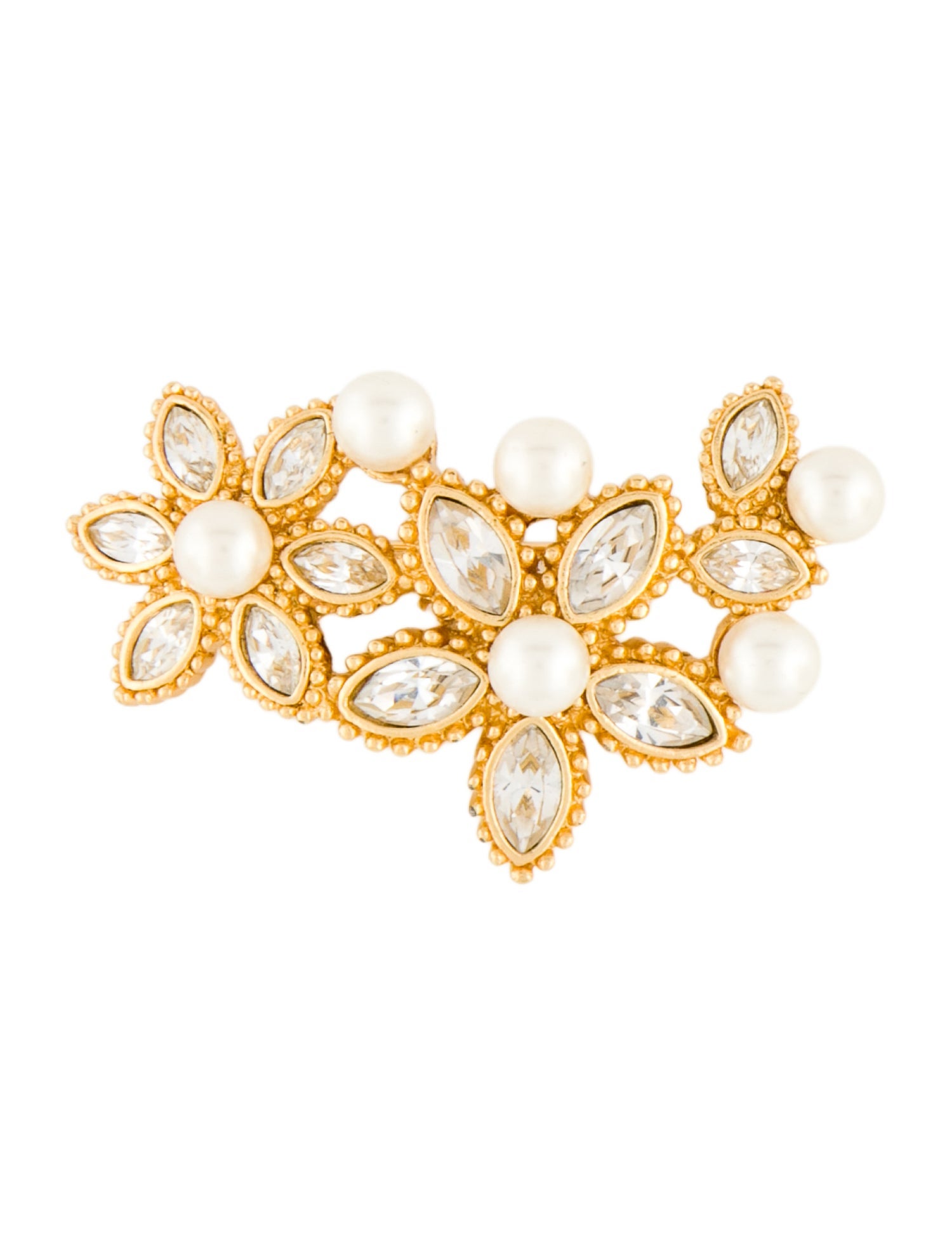 Christian Dior Vintage Crystal & Faux Pearl Flower Brooch