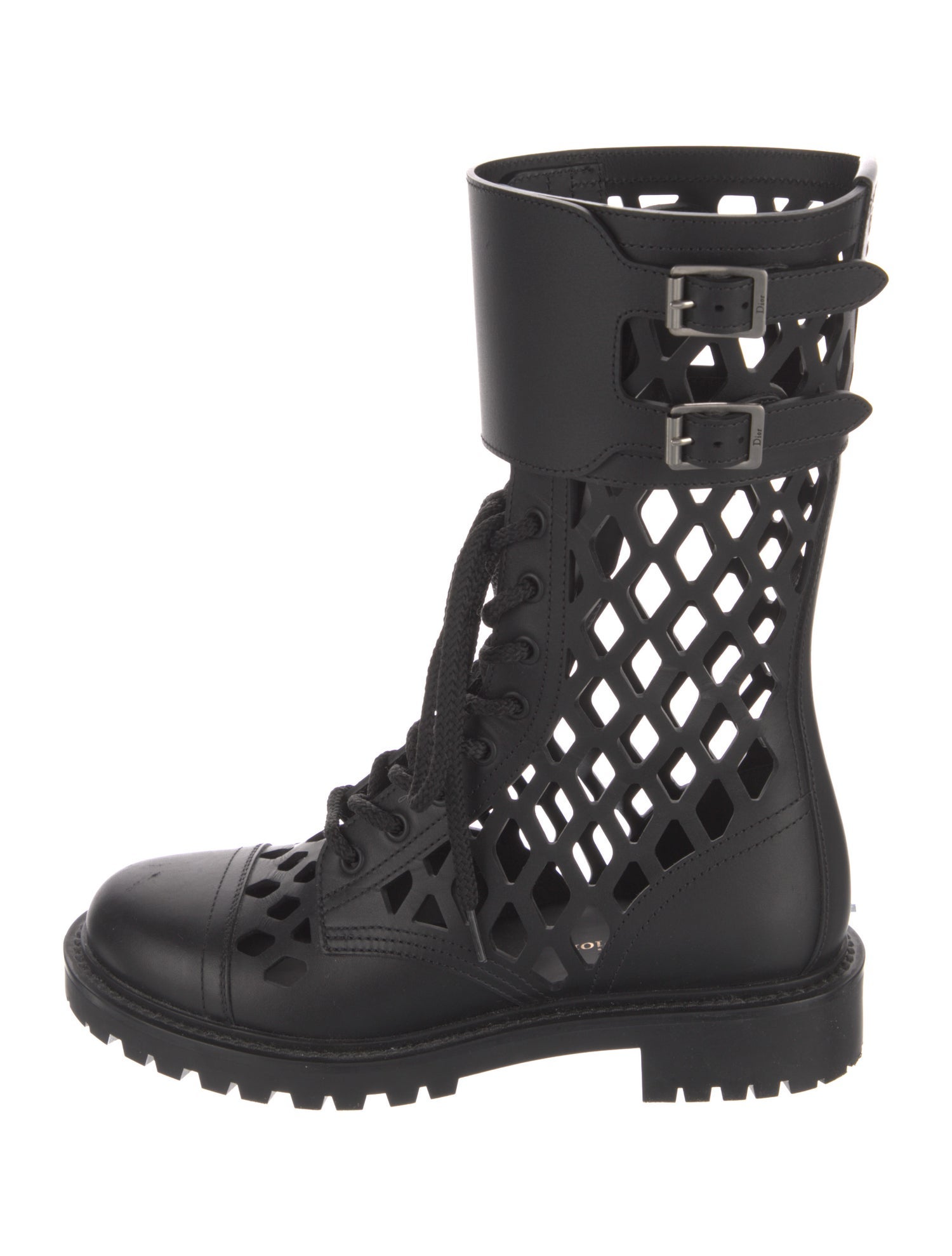 Christian Dior Leather Lasercut Accents Combat Boots
