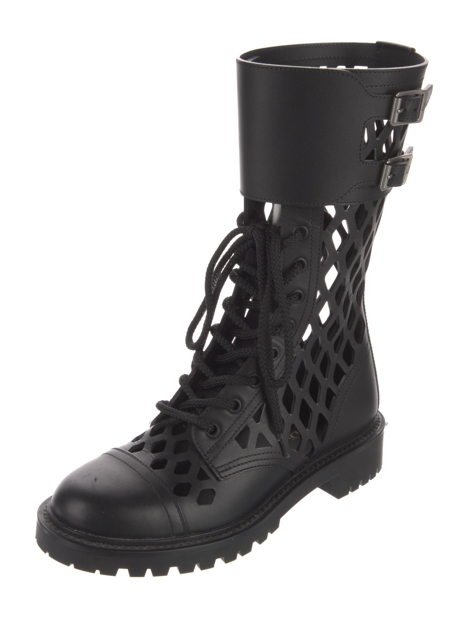 Christian Dior Leather Lasercut Accents Combat Boots