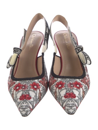 Christian Dior Canvas Floral Print Slingback Pumps
