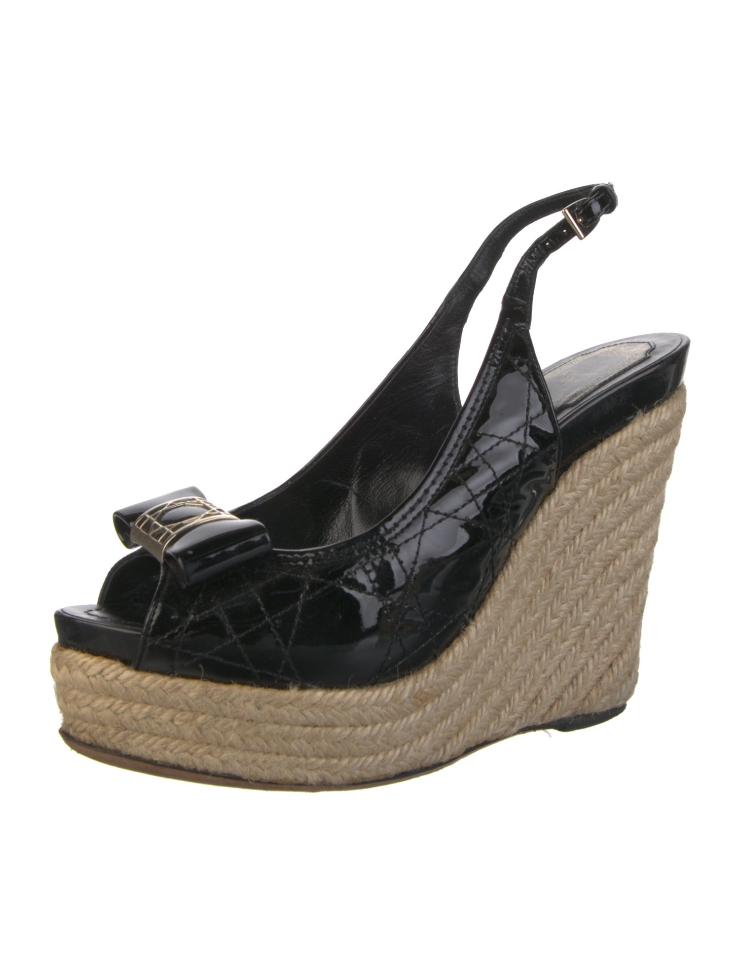 Christian Dior Cannage Pattern Patent Leather Slingback Pumps