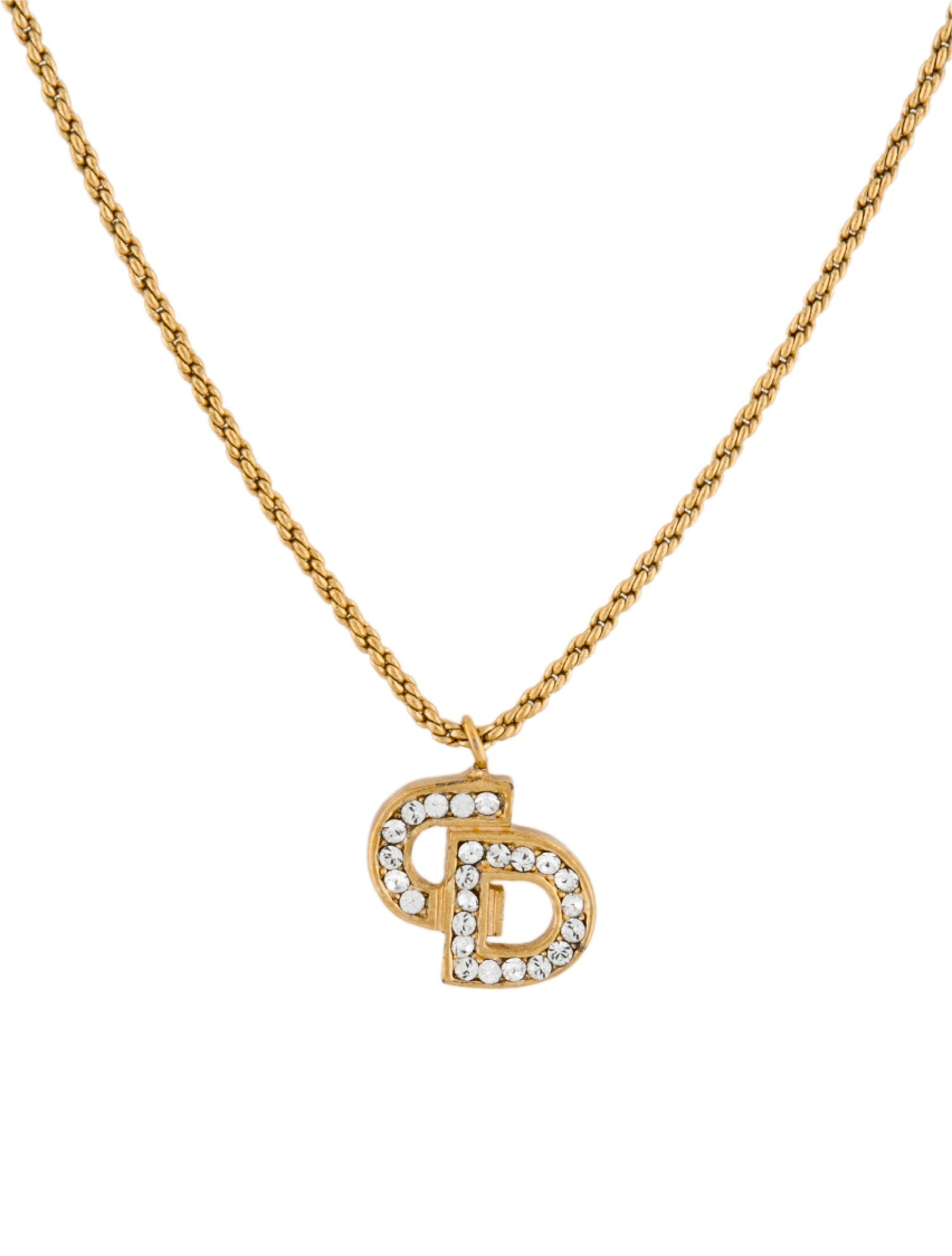 Christian Dior Vintage Crystal CD Pendant Necklace