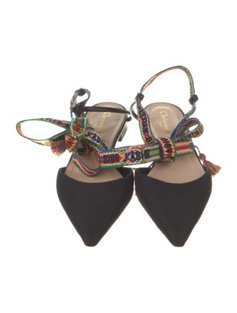 Christian Dior Canvas Tassel Accents Slingback Flats