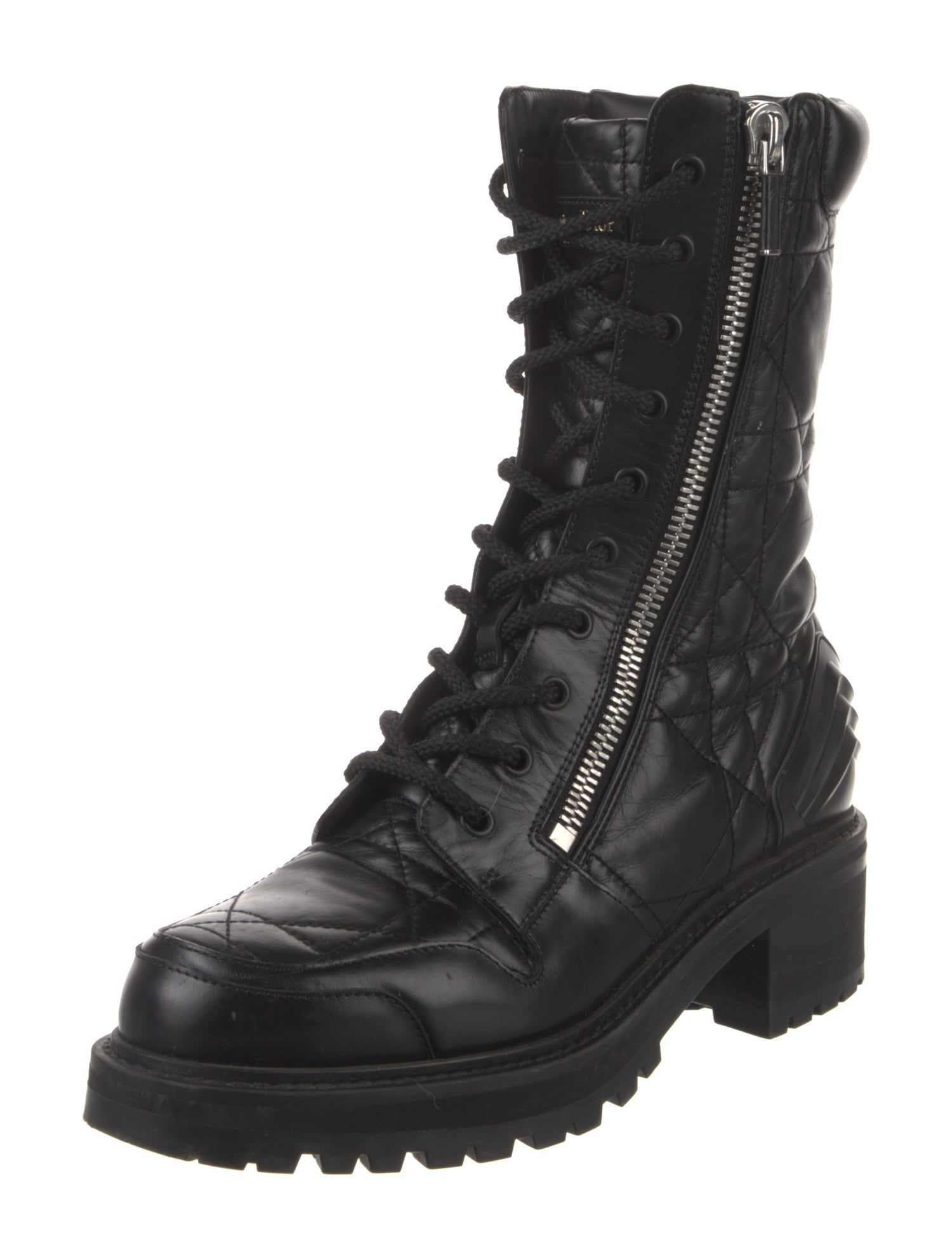 Christian Dior Cannage Pattern Leather Combat Boots