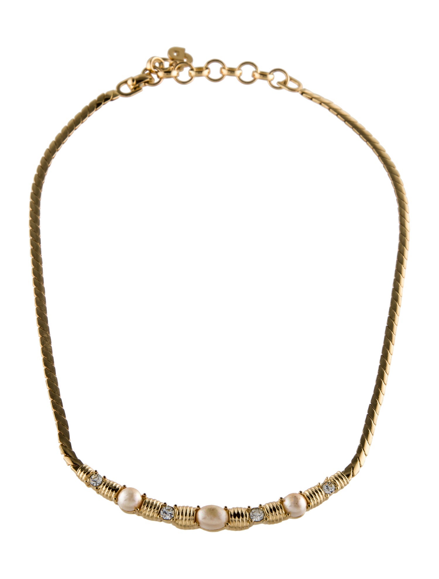 Christian Dior Vintage Faux Pearl & Crystal Collar Necklace