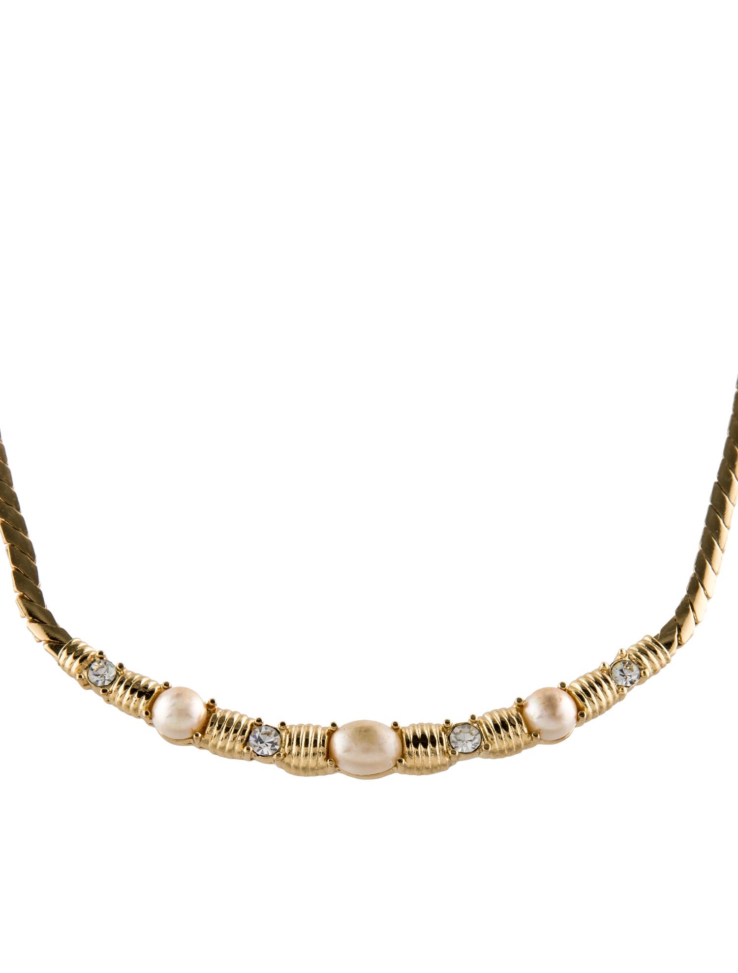 Christian Dior Vintage Faux Pearl & Crystal Collar Necklace