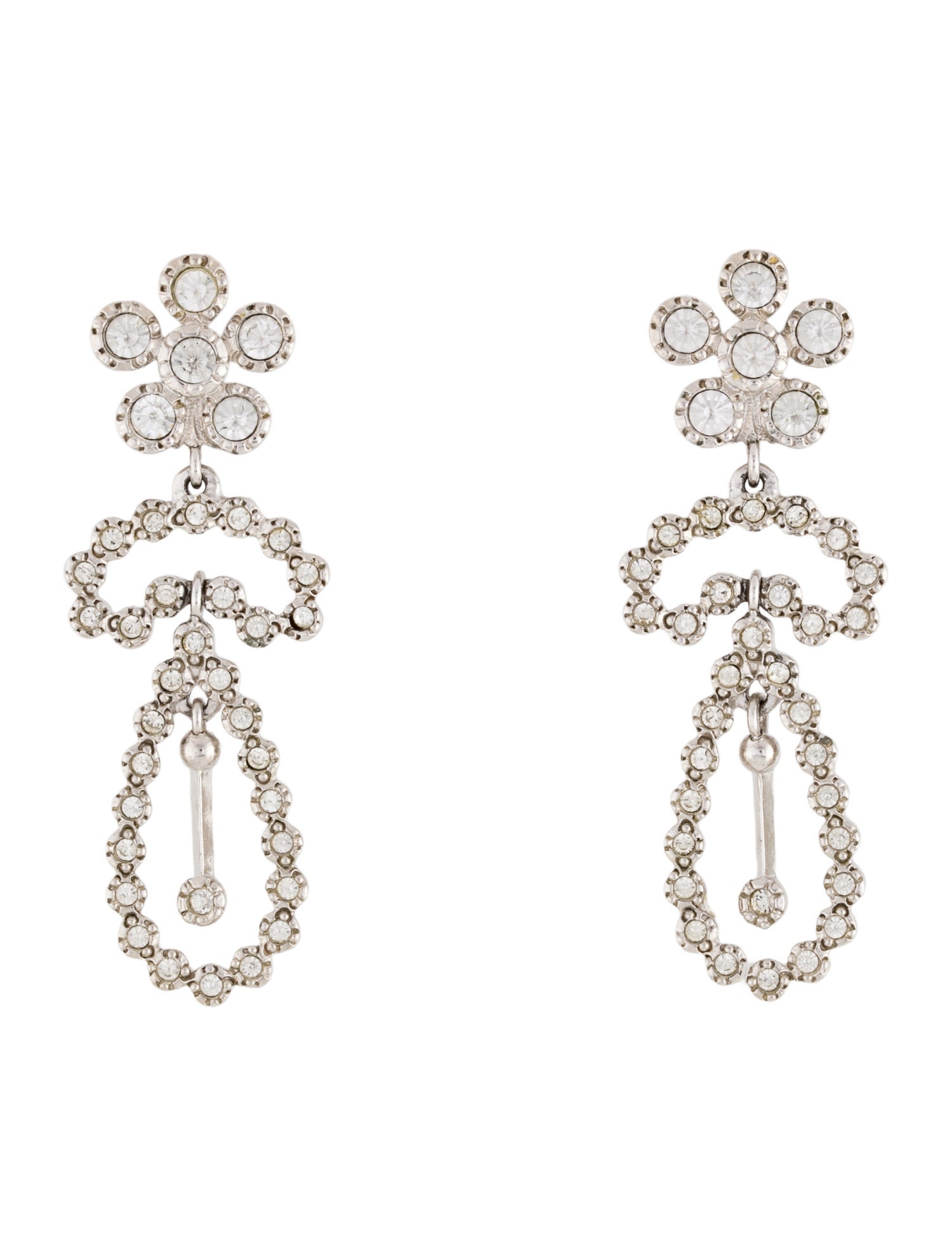 Christian Dior Vintage Crystal Floral Clip-On Drop Earrings