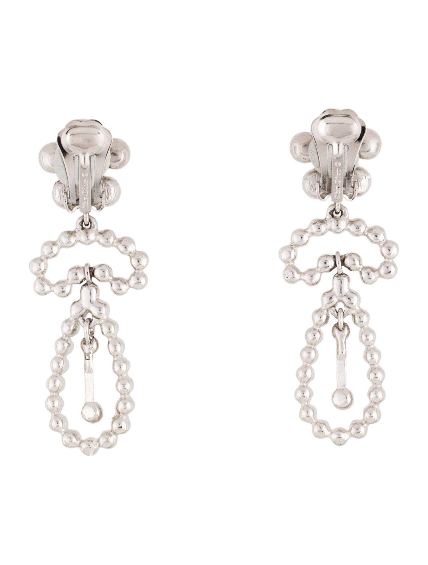 Christian Dior Vintage Crystal Floral Clip-On Drop Earrings