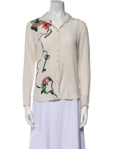 Christian Dior Tops Printed Long Sleeve Button-Up Top S