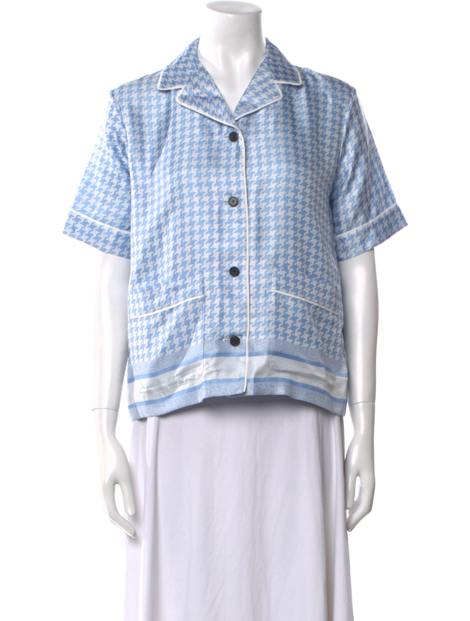 Christian Dior Silk Houndstooth Print Button-Up Top