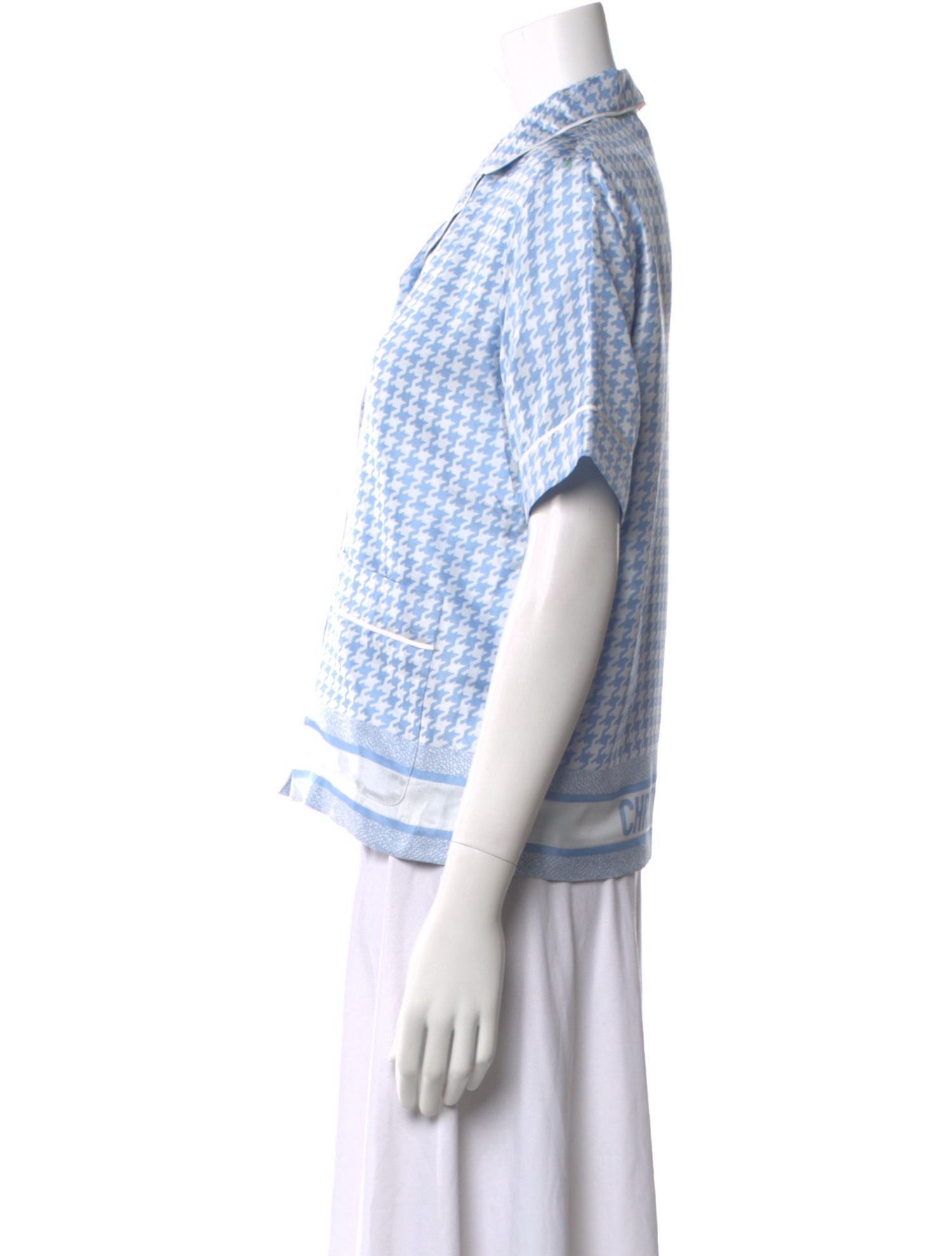 Christian Dior Silk Houndstooth Print Button-Up Top