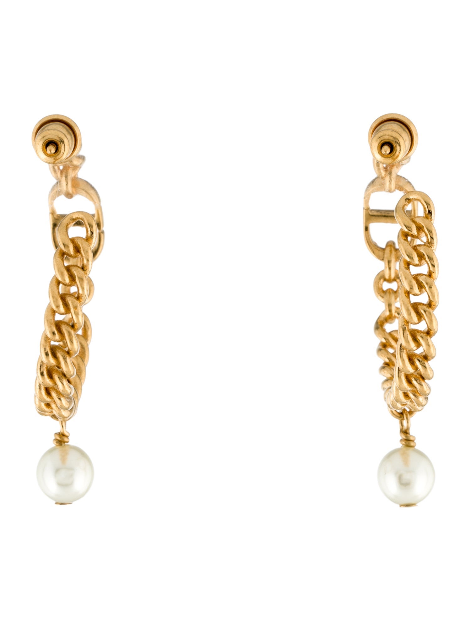Christian Dior Faux Pearl Link Drop Hoop Earrings