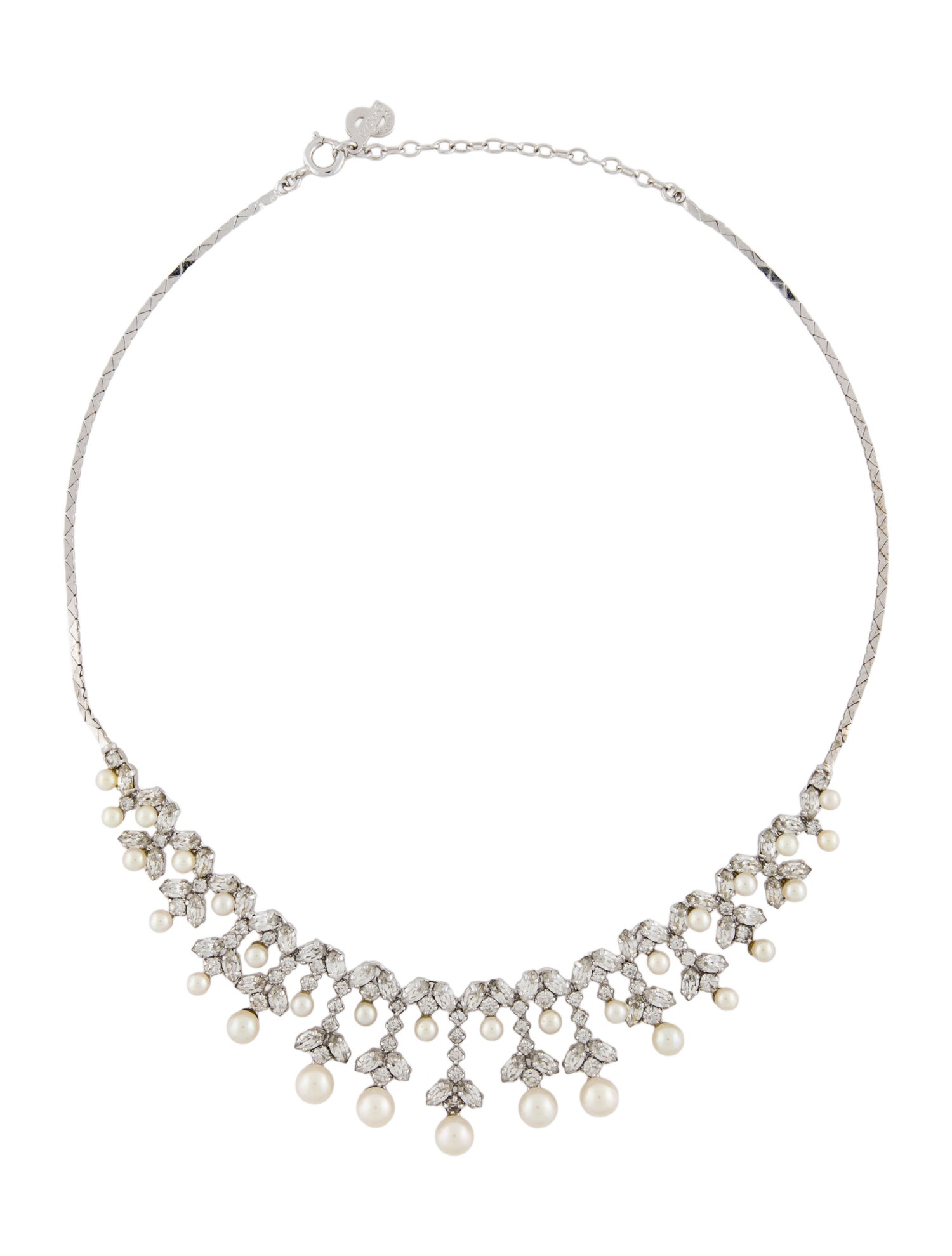 Christian Dior Vintage Crystal & Faux Pearl Diamante Collar Necklace