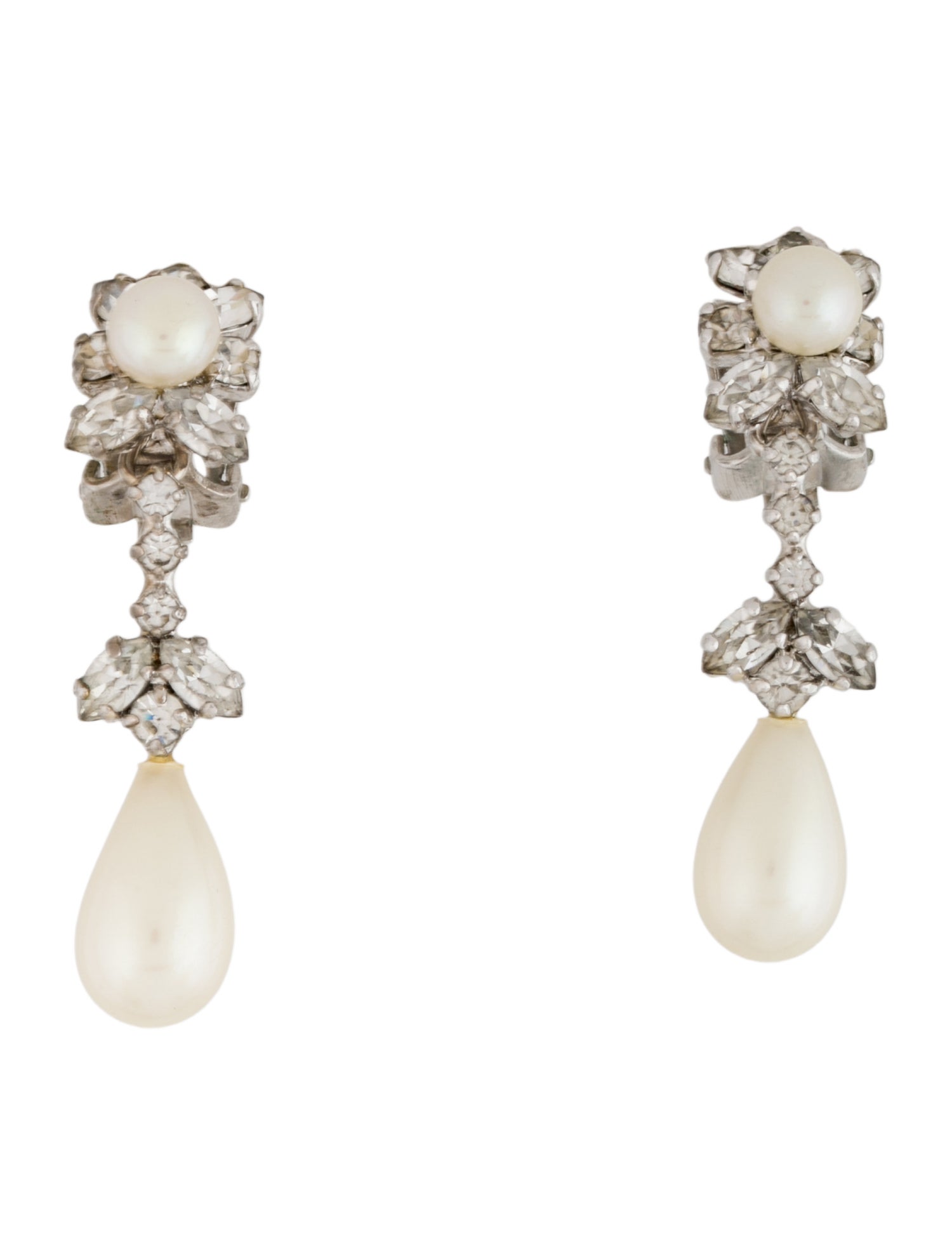 Christian Dior Vintage Crystal & Faux Pearl Drop Earrings