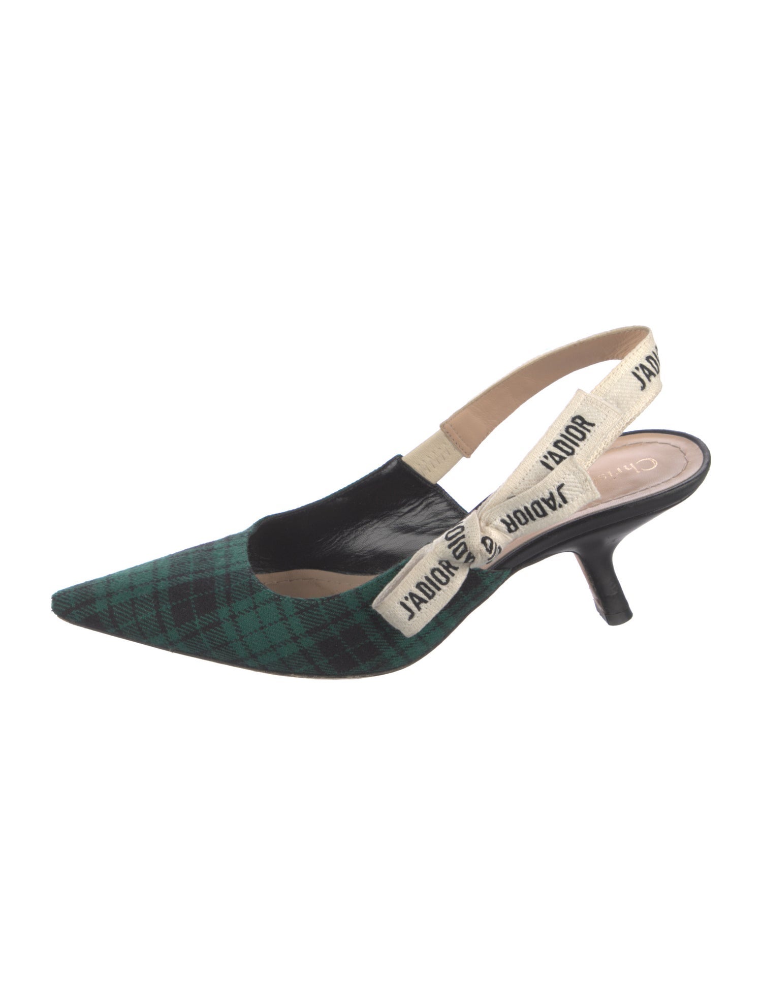 Christian Dior Plaid Print Bow Accents Slingback Pumps