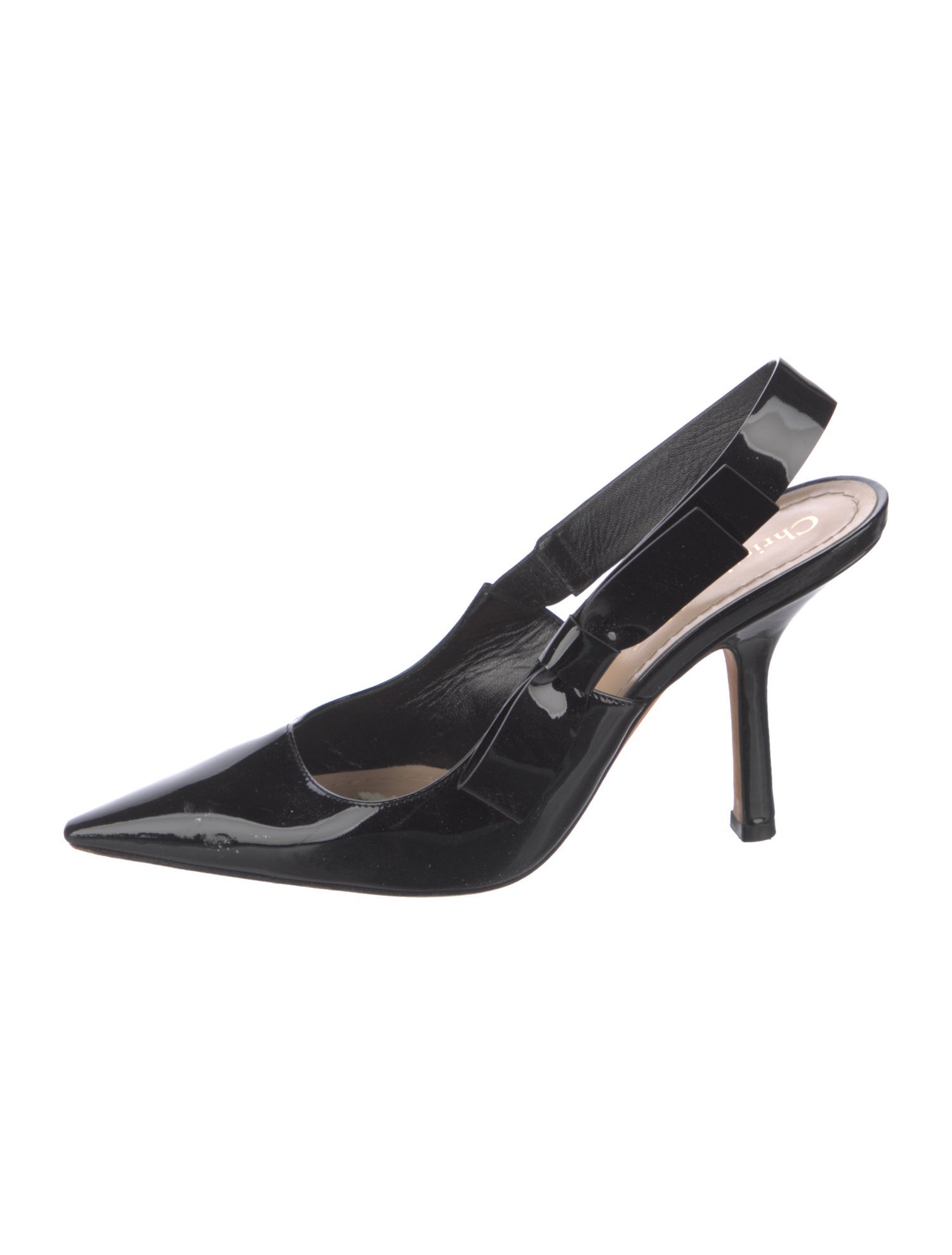 Christian Dior Patent Leather Bow Accents Slingback Pumps
