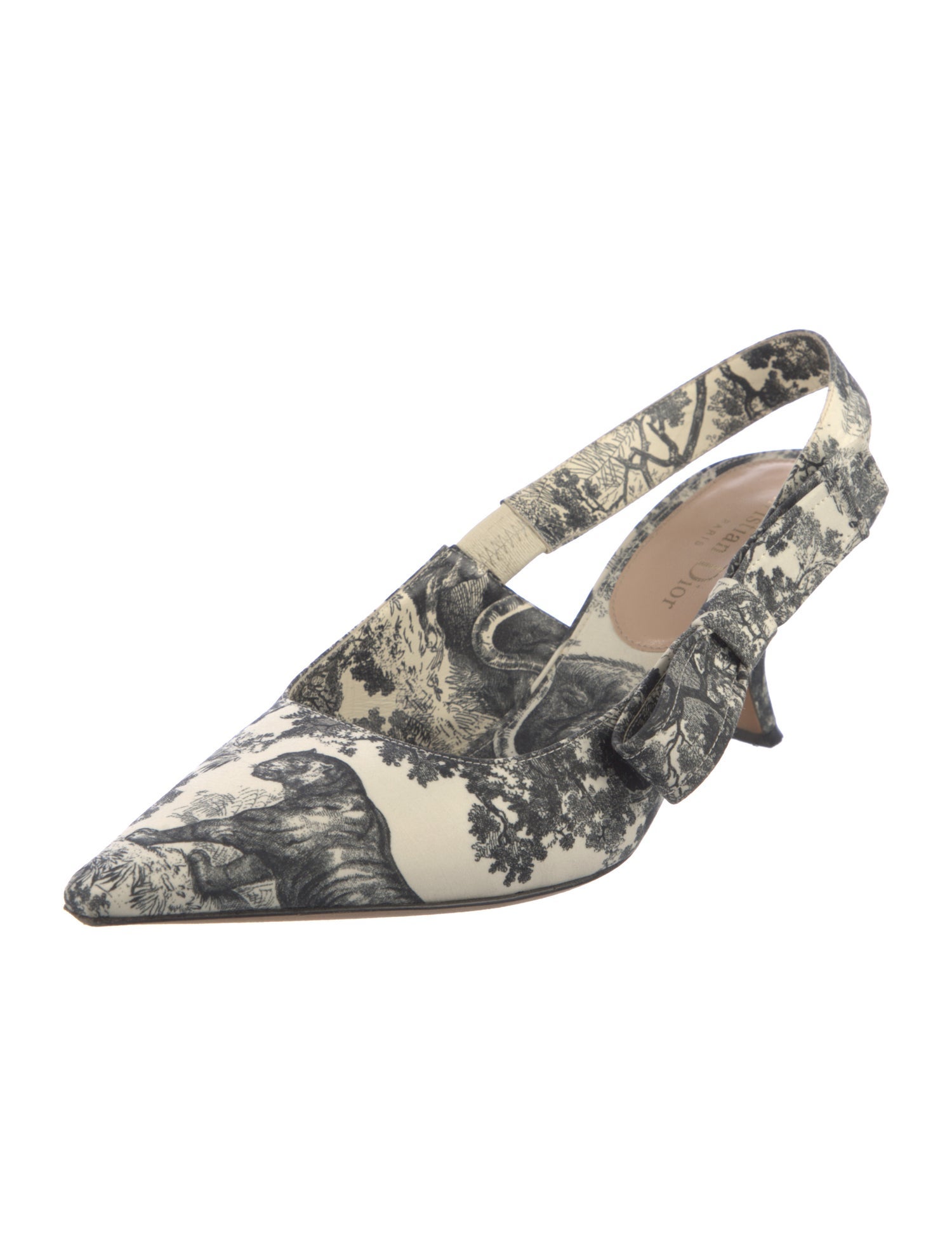 Christian Dior Floral Print Bow Accents Slingback Pumps