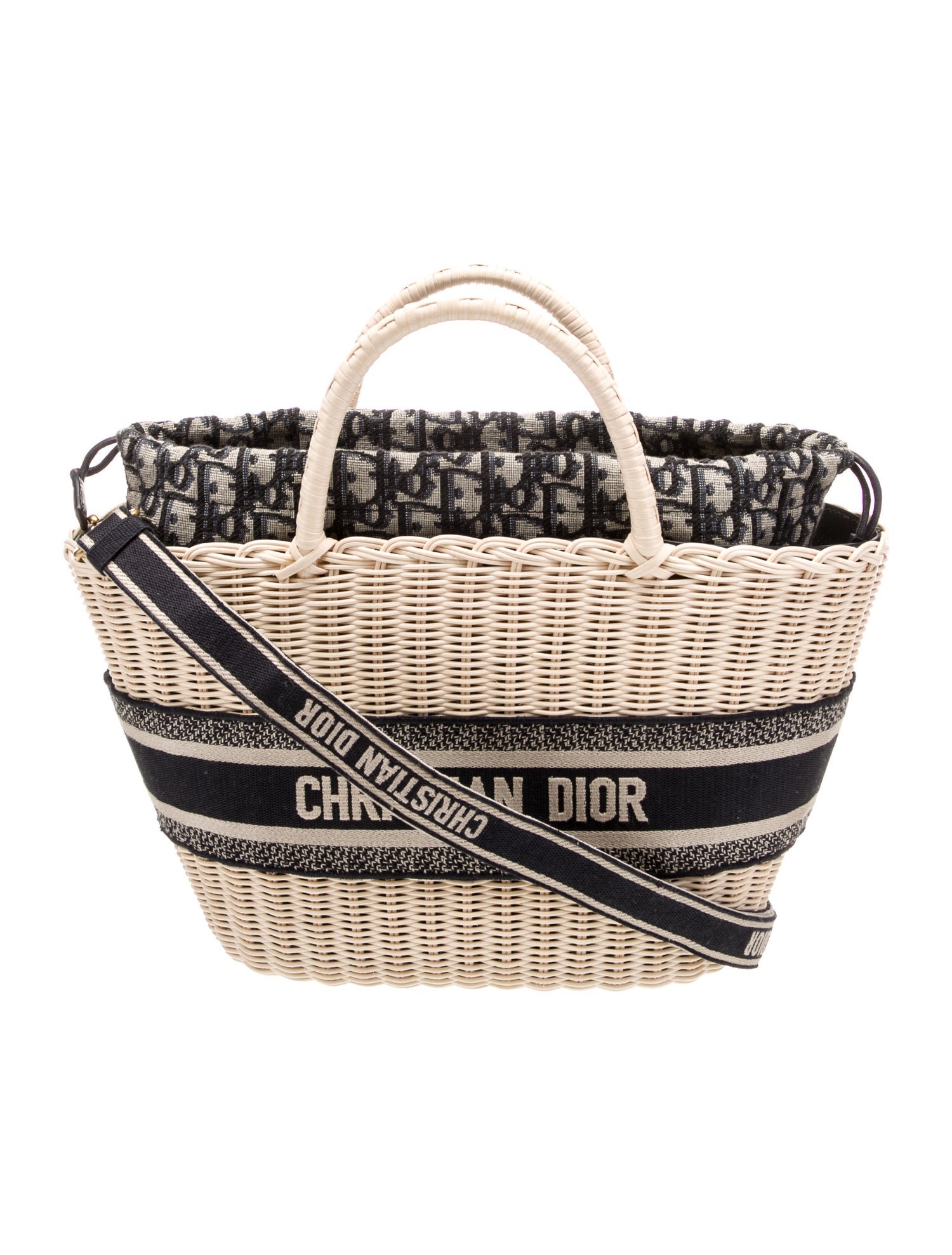 Christian Dior Oblique Jacquard Wicker Hat Basket Bag 2023
