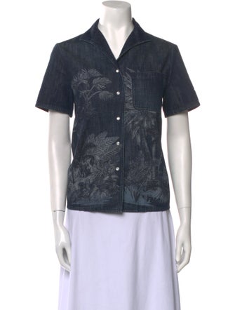 Christian Dior Printed Short Sleeve Button-Up Top