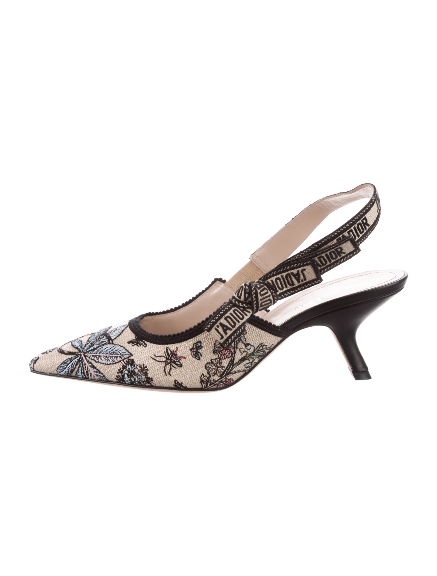 Christian Dior Raffia Floral Print Slingback Pumps