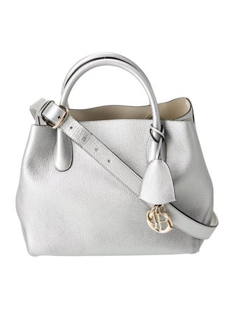 Christian Dior Leather Metallic Silver Grained Medium
