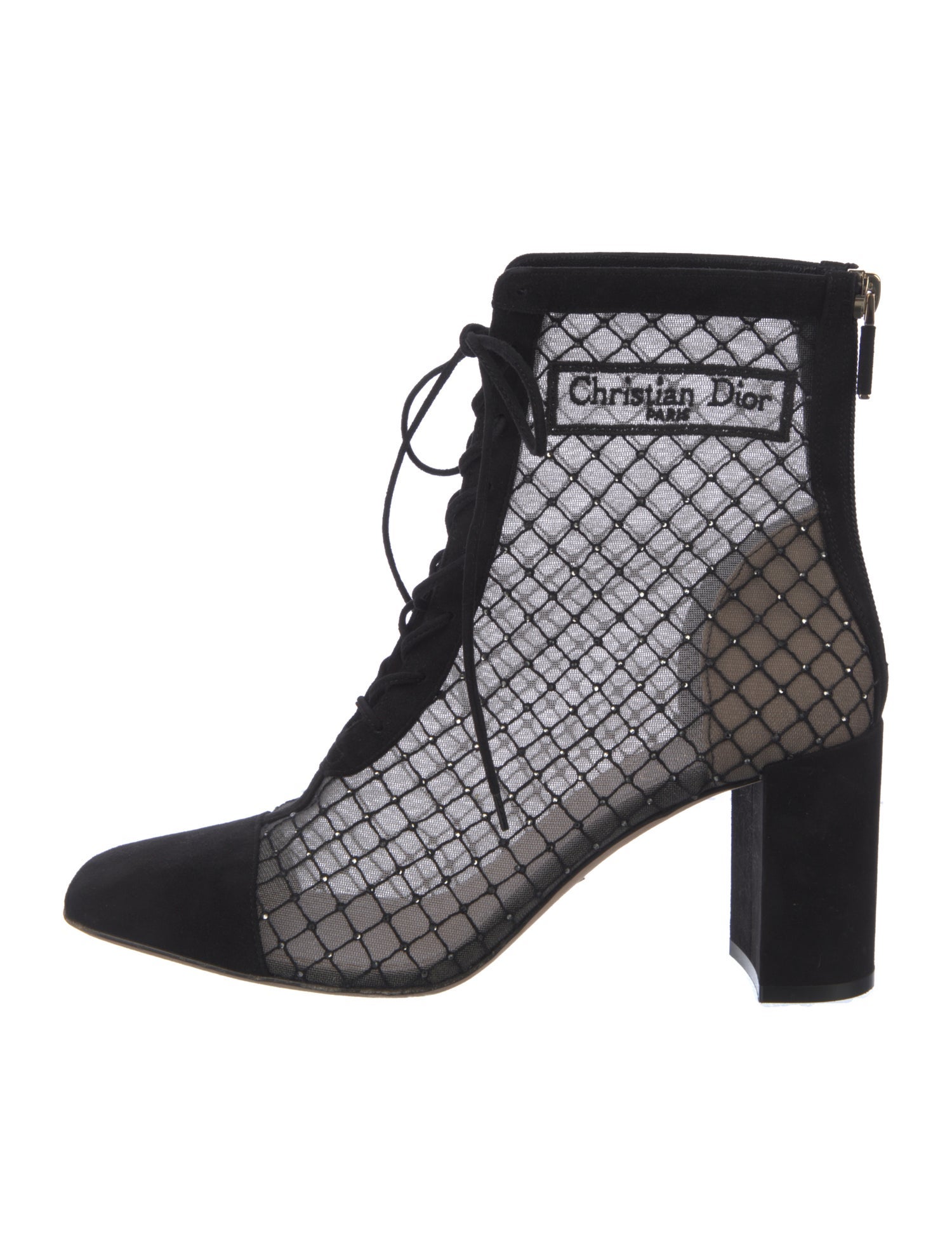 Christian Dior Mesh Mesh Accents Lace-Up Boots