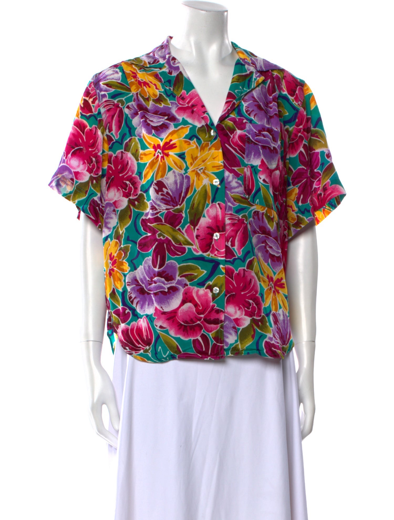 Christian Dior Floral Print V-Neck Blouse