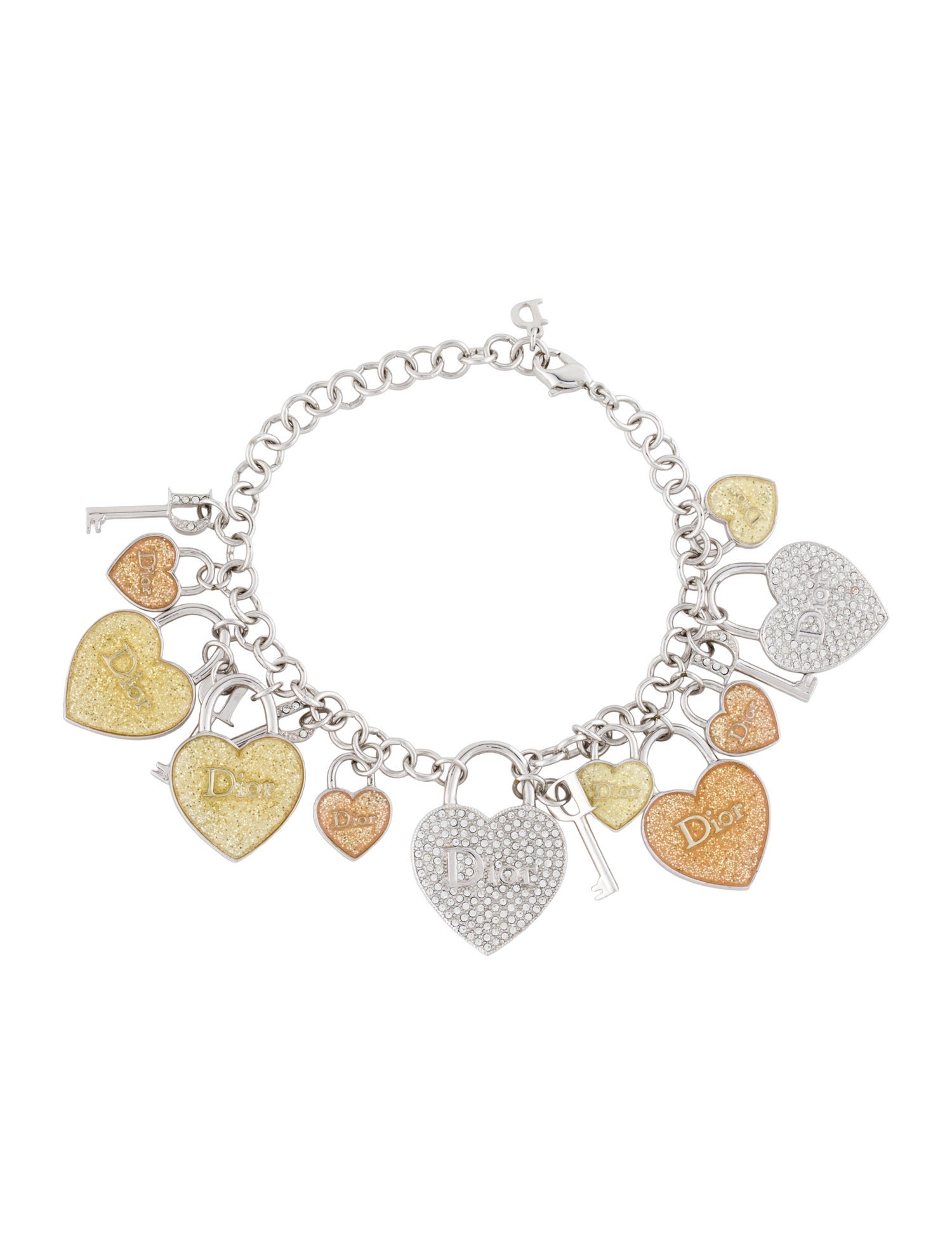 Christian Dior Vintage Crystal 'Dior' Padlock Charm Bracelet