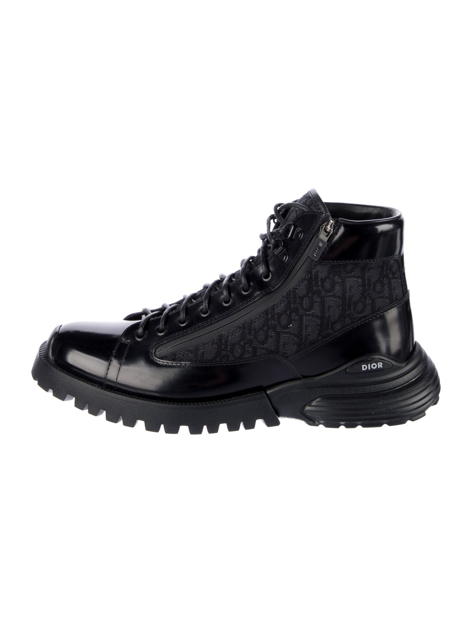 DIOR MEN Oblique Jacquard Leather Combat Boots