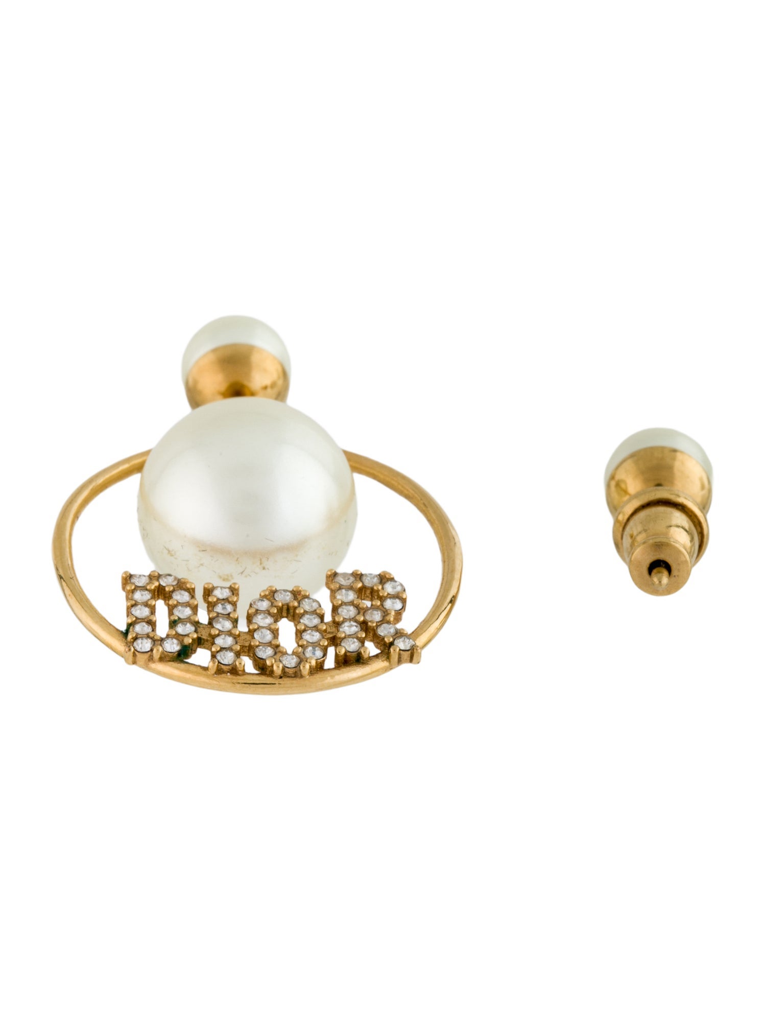 Christian Dior Faux Pearl & Crystal 'DIOR' Mismatched Tribales Earrings