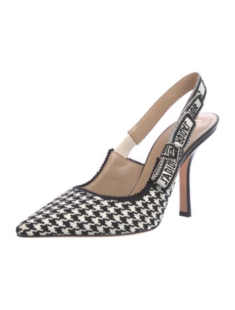 Christian Dior Canvas Houndstooth Print Slingback Pumps