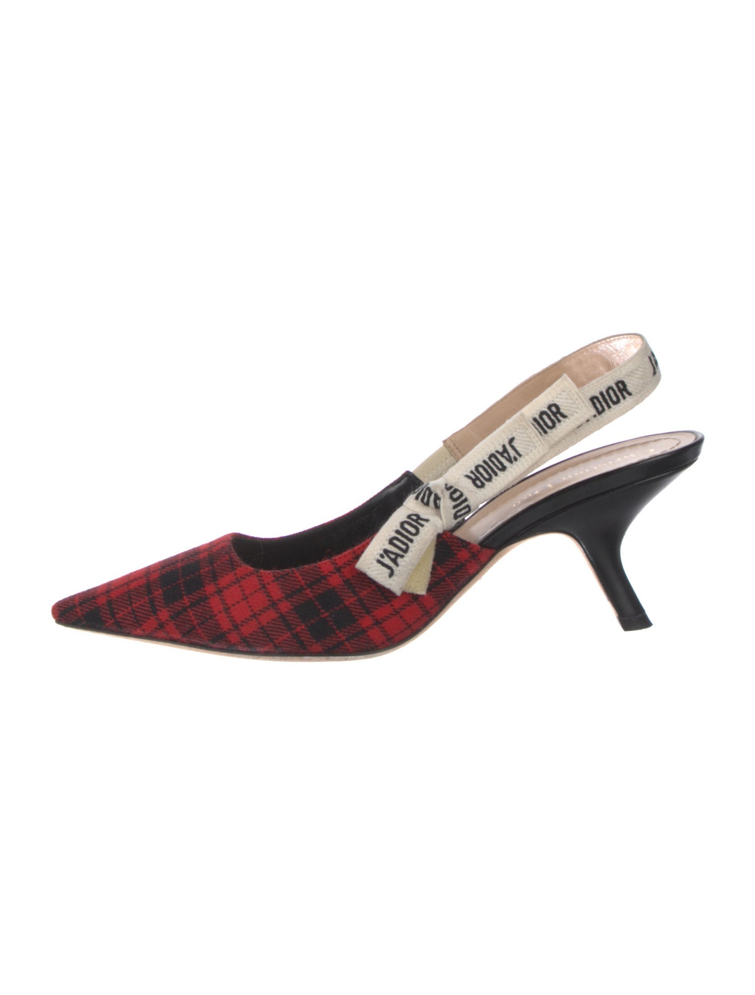 Christian Dior Plaid Print Bow Accents Slingback Pumps