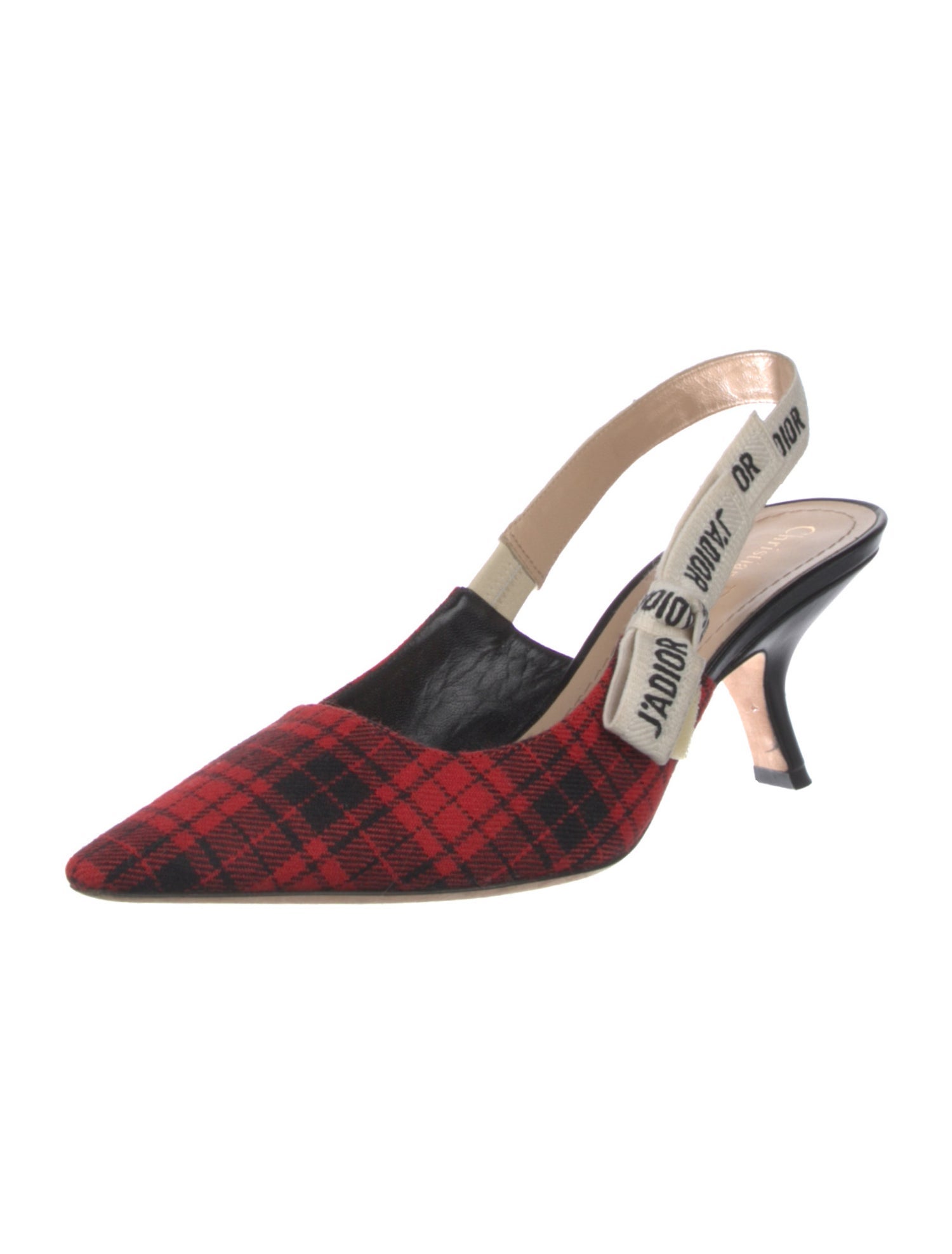 Christian Dior Plaid Print Bow Accents Slingback Pumps