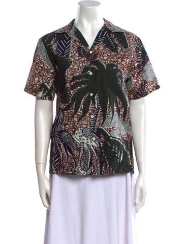 Christian Dior Tops Printed Short Sleeve Button-Up Top XS