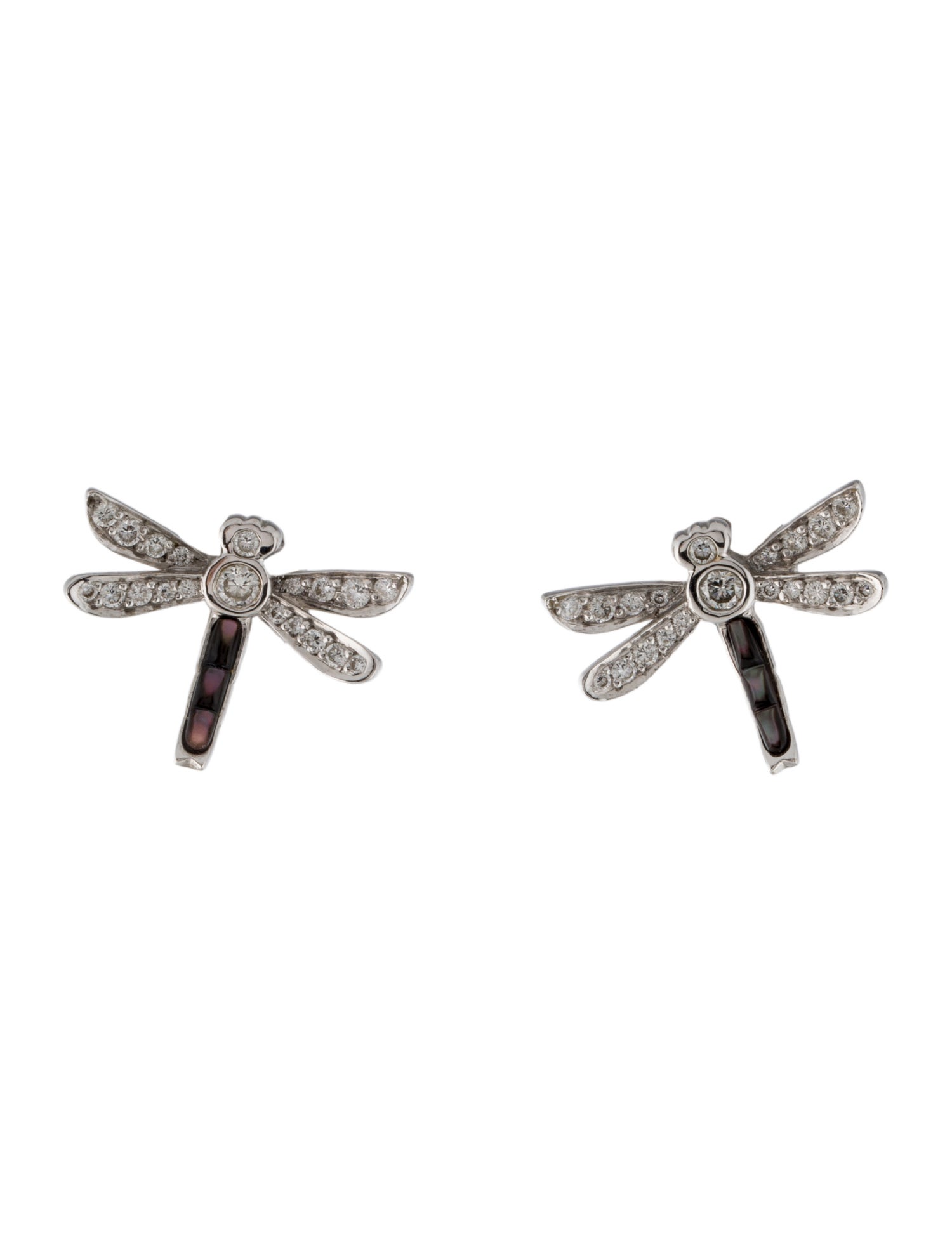 Christian Dior 18K Diamond & Mother of Pearl Dragonfly Stud Earrings