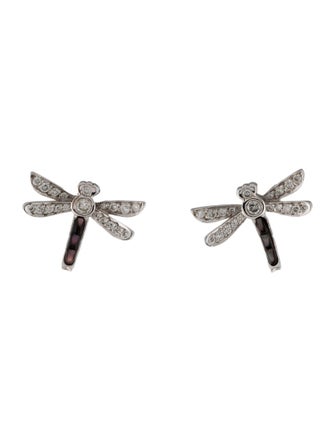 Christian Dior 18K Diamond & Mother of Pearl Dragonfly Stud Earrings