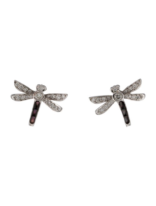 Christian Dior 18K Diamond & Mother of Pearl Dragonfly Stud Earrings