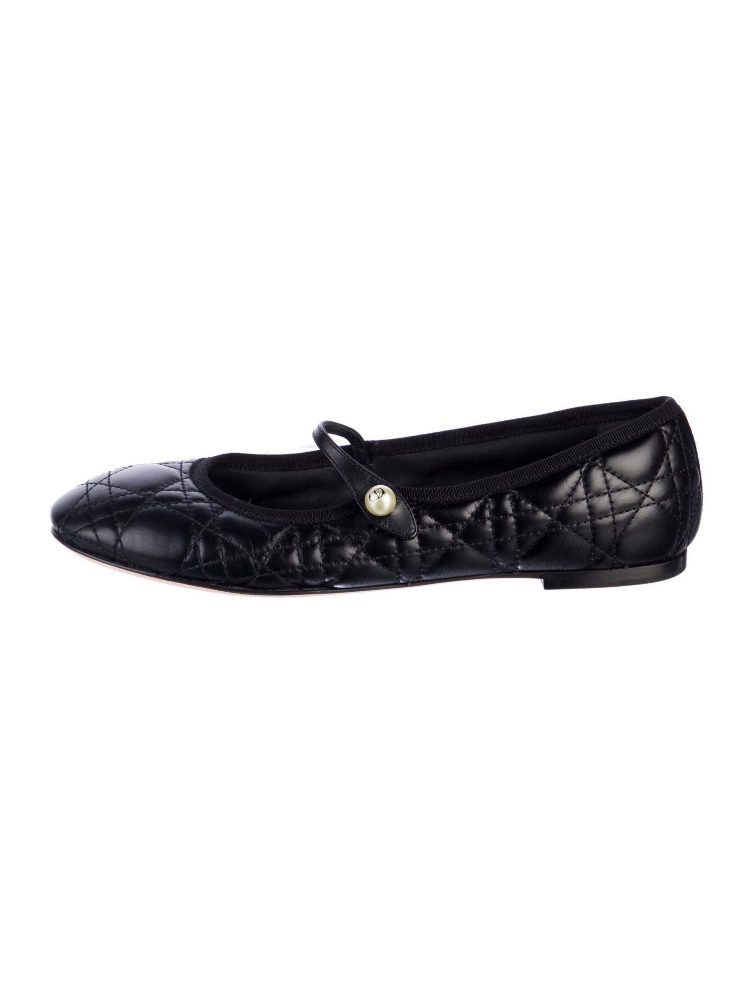 Christian Dior Faux Pearl Accents Leather Mary Jane Flats