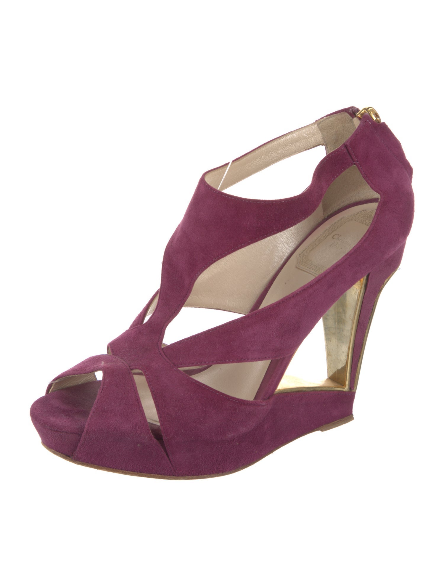 Christian Dior Suede Cutout Accent T-Strap Pumps