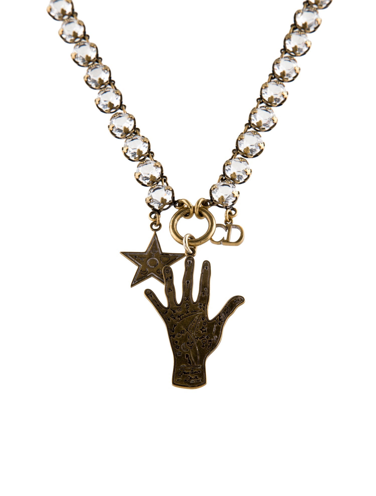 Christian Dior Crystal Palm Reading & Star Pendant Necklace